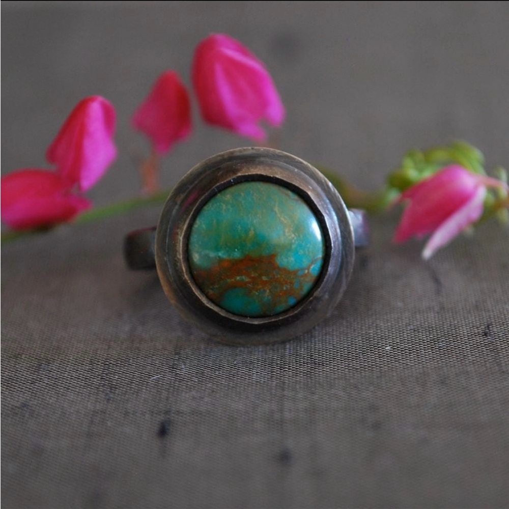 Turquoise and Silver Ring with hidden butterfly size 6.5